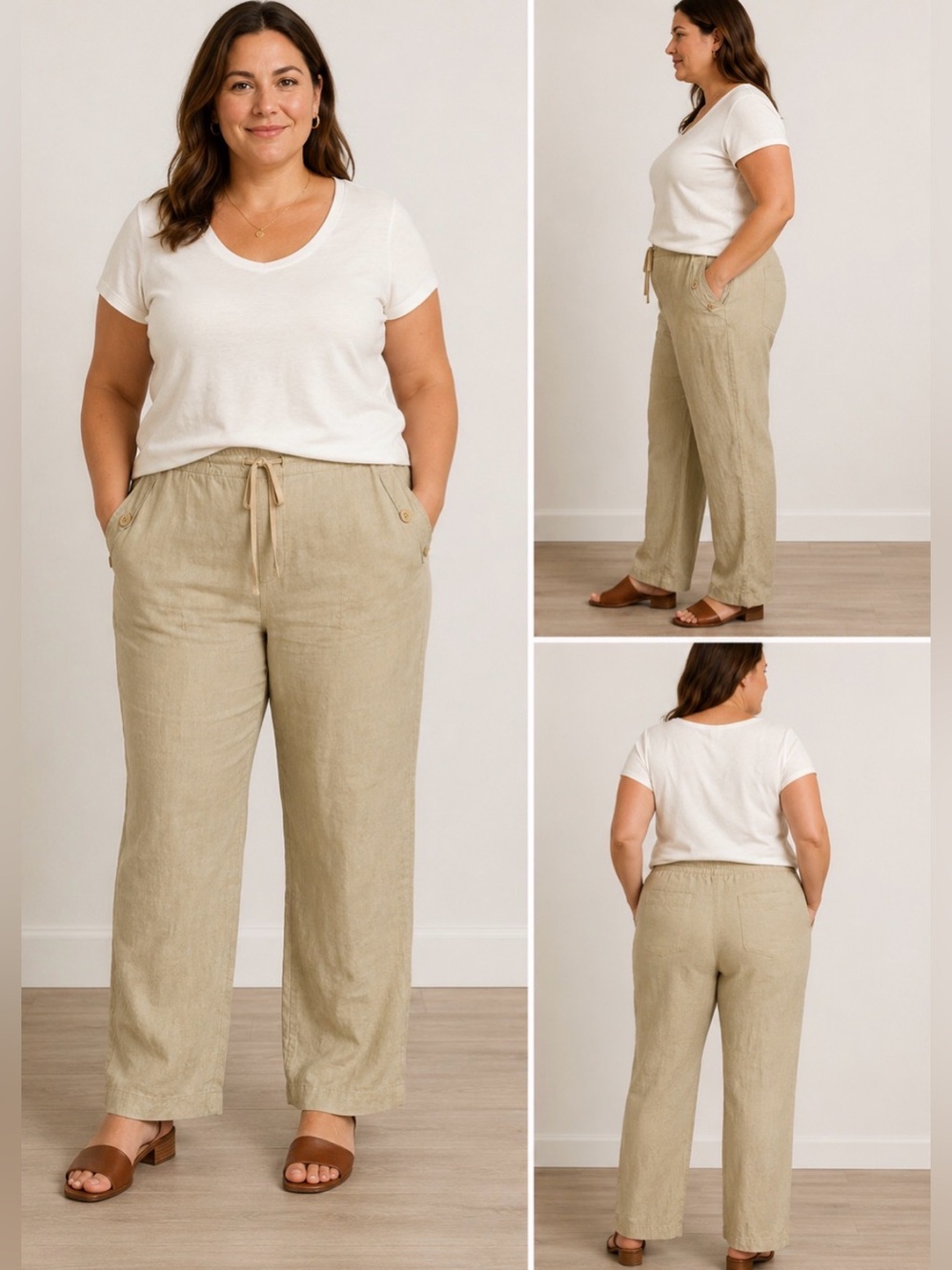 Cynthia Rowley 100% Linen Tan Pants Women’s 14 Gorpcore Coastal Grandmother NWT